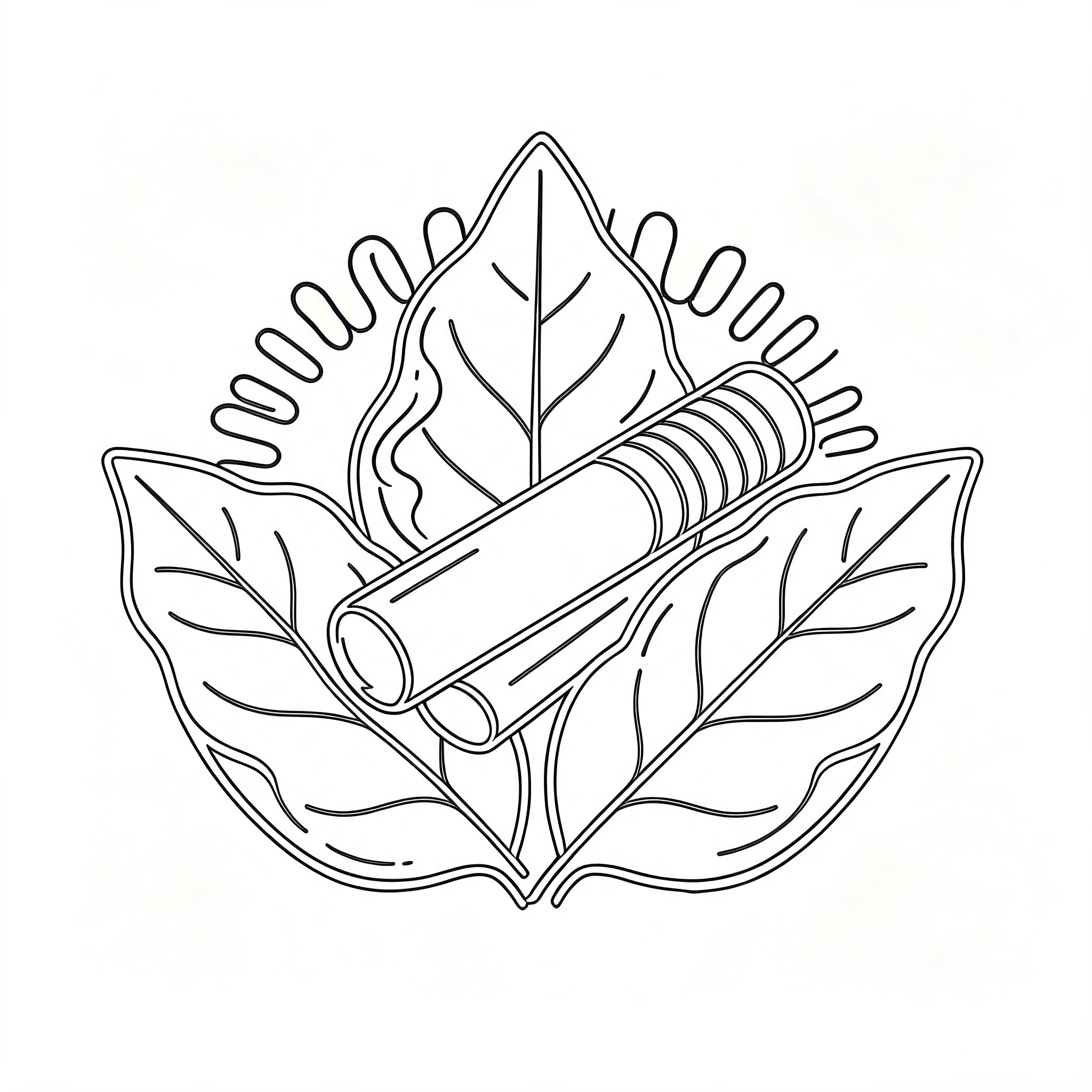 Line illustration of tobacco leaves and a compatible stick