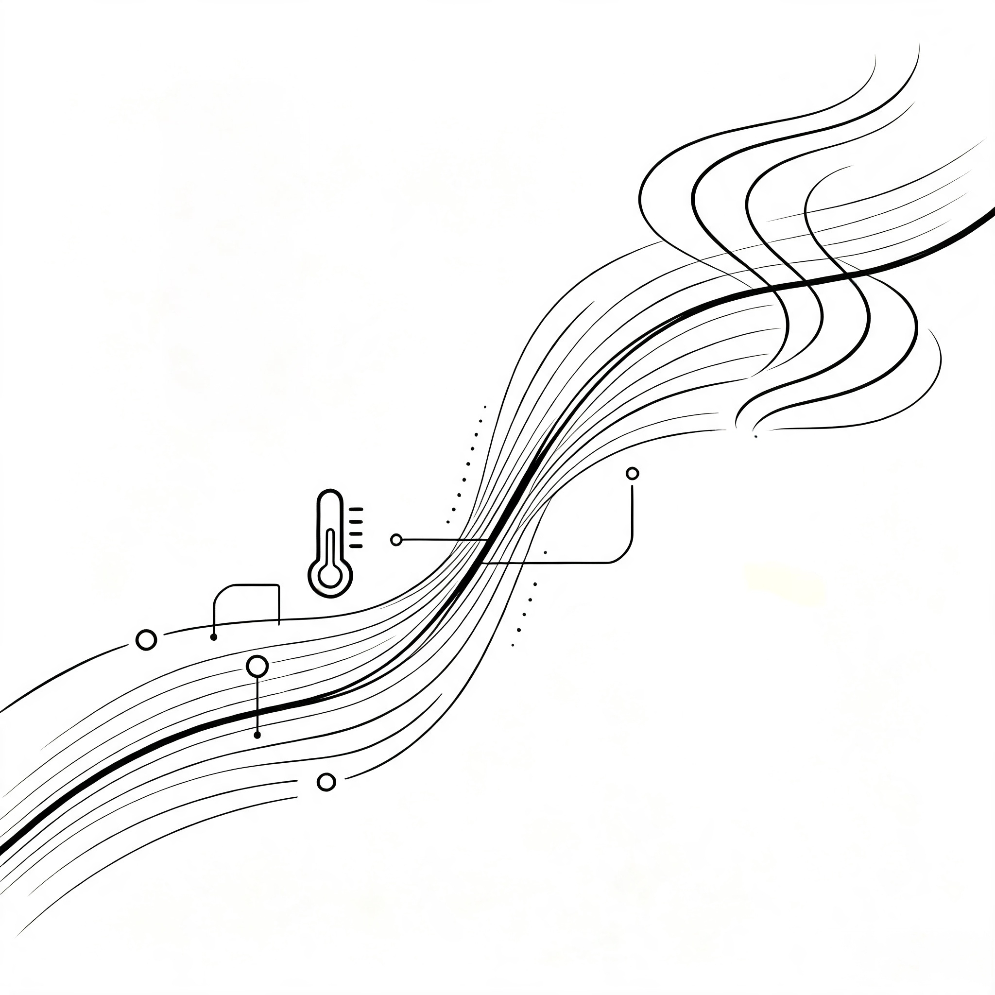 Line illustration of warm airflow and temperature path